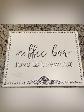Coffee Bar "Love Is Brewing" Decorative Metal Sign - Black & White